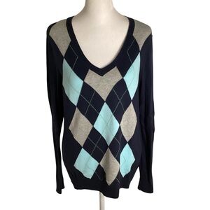 Izod Medium Navy V-Neck Argyle Sweater